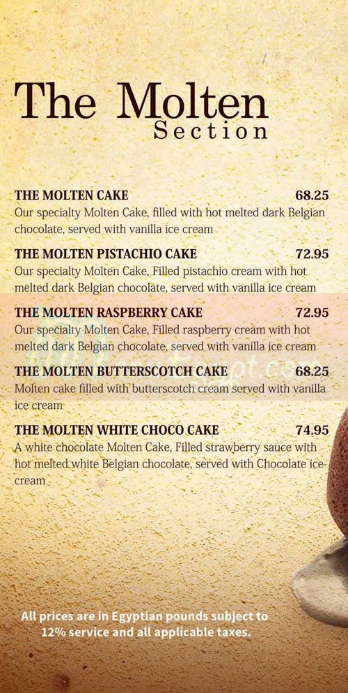 The Molten delivery menu